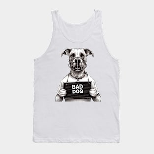 Muzzled Bad Dog Jail Mugshot Illustration Tank Top